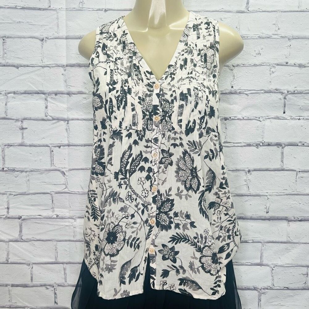 Maeve By Anthropologie Womens White Black Button Front Sleeveless Blouse Size XS